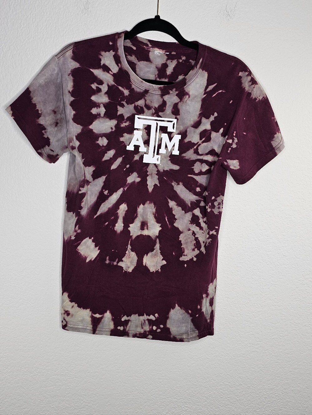 Texas A&M Tie Dye Maroon Gray Unisex Tshirt XS
